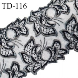 Dentelle 10 cm brodée sur tulle extensible couleur gris haut de gamme douce agréable au toucher prix pour un mètre