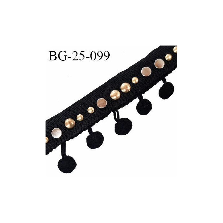 Galon ruban 25 mm couleur noir avec rivets couleur laiton doré et chrome prix au mètre