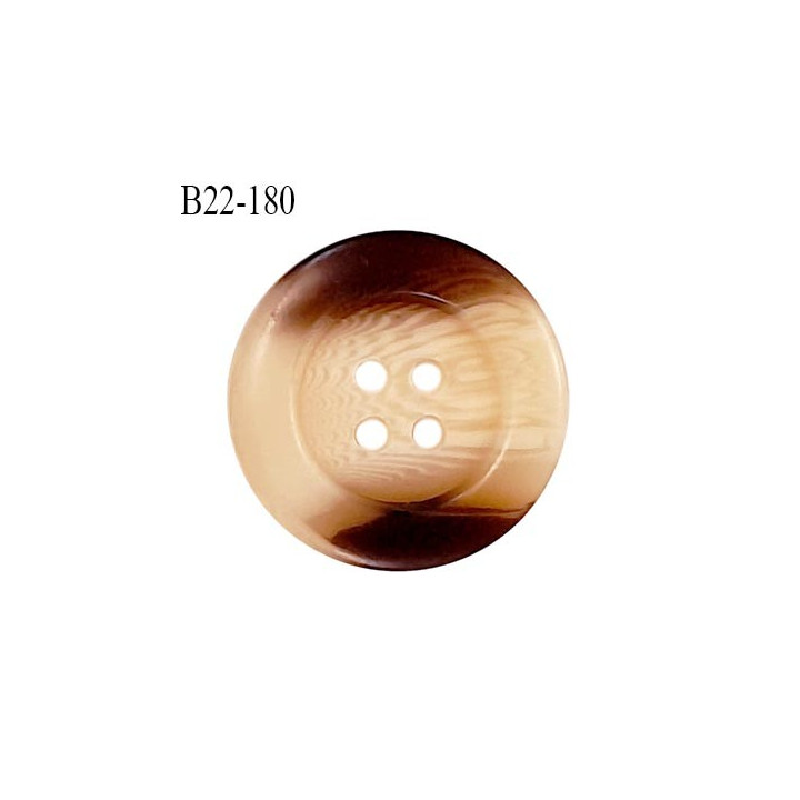 Bouton 22 mm couleur marron et beige marbré 4 trous diamètre 22 mm épaisseur 4 mm prix à l'unité