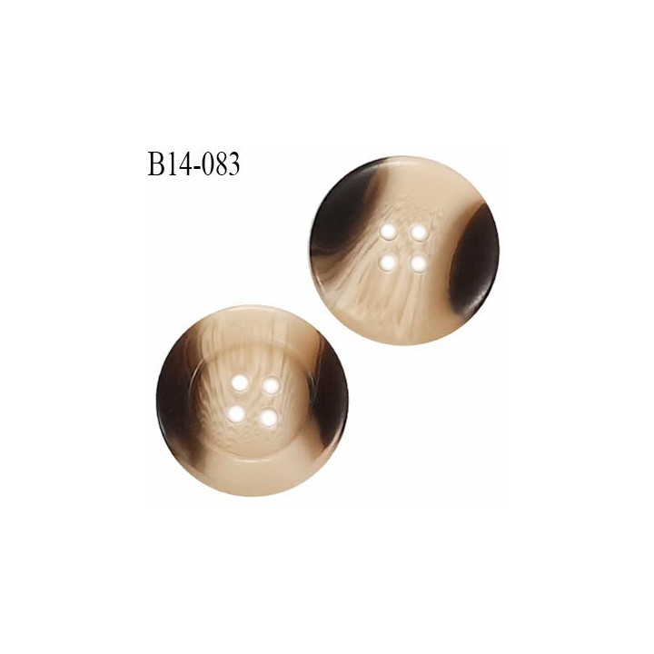 Bouton 14 mm couleur marron et beige marbré 4 trous diamètre 14 mm épaisseur 4 mm prix à l'unité