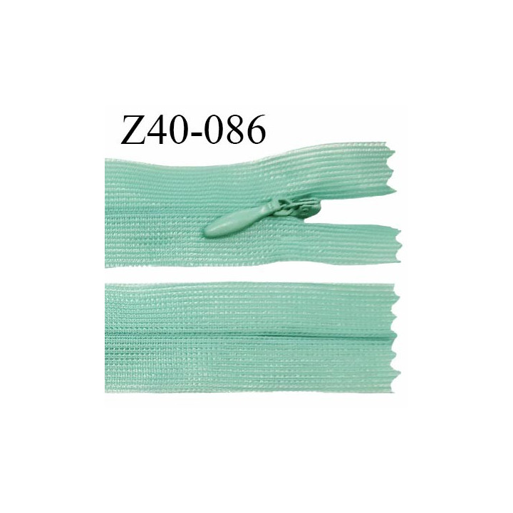 Fermeture zip 40 cm non séparable couleur vert opaline zip glissière nylon invisible prix à l'unité