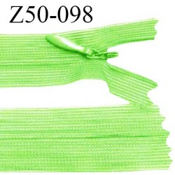 Fermeture zip 50 cm non séparable couleur vert pomme zip glissière nylon invisible prix à l'unité