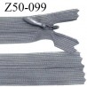 Fermeture zip 50 cm non séparable couleur gris zip glissière nylon invisible prix à l'unité