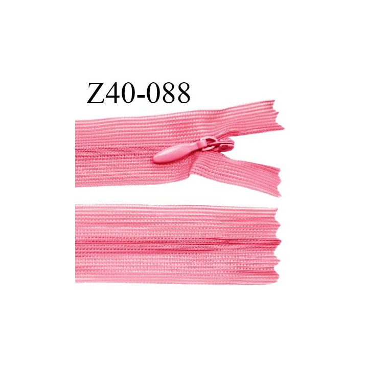 Fermeture zip 40 cm non séparable couleur rose zip glissière nylon invisible prix à l'unité
