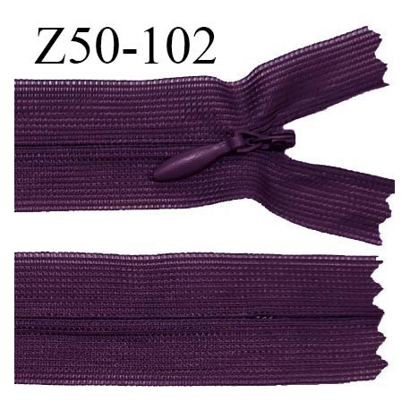 Fermeture zip 50 cm non séparable couleur prune zip glissière nylon invisible prix à l'unité
