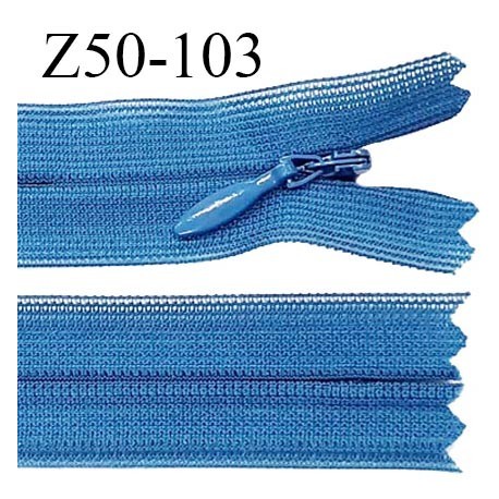 Fermeture zip 50 cm non séparable couleur bleu zip glissière nylon invisible prix à l'unité