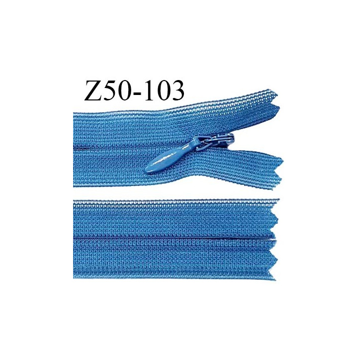 Fermeture zip 50 cm non séparable couleur bleu zip glissière nylon invisible prix à l'unité