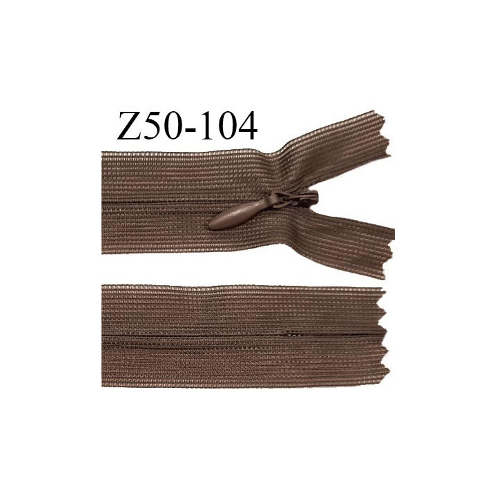 Fermeture zip 50 cm non séparable couleur marron zip glissière nylon invisible prix à l'unité