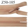 Fermeture zip 50 cm non séparable couleur beige zip glissière nylon invisible prix à l'unité