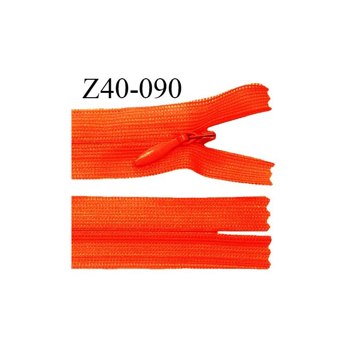 Fermeture zip 40 cm non séparable couleur orange zip glissière nylon invisible prix à l'unité