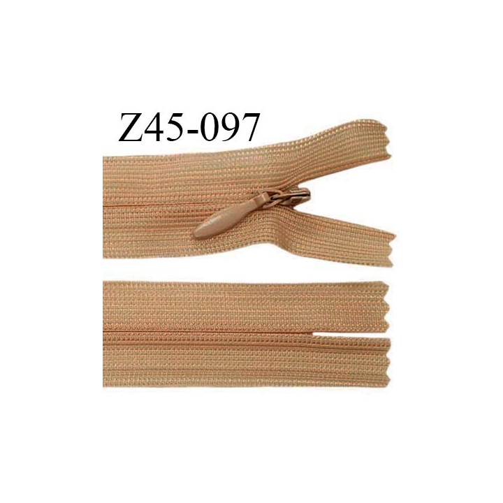 Fermeture zip 45 cm non séparable couleur marron clair zip glissière nylon invisible prix à l'unité