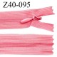 Fermeture zip 40 cm non séparable couleur rose zip glissière nylon invisible prix à l'unité