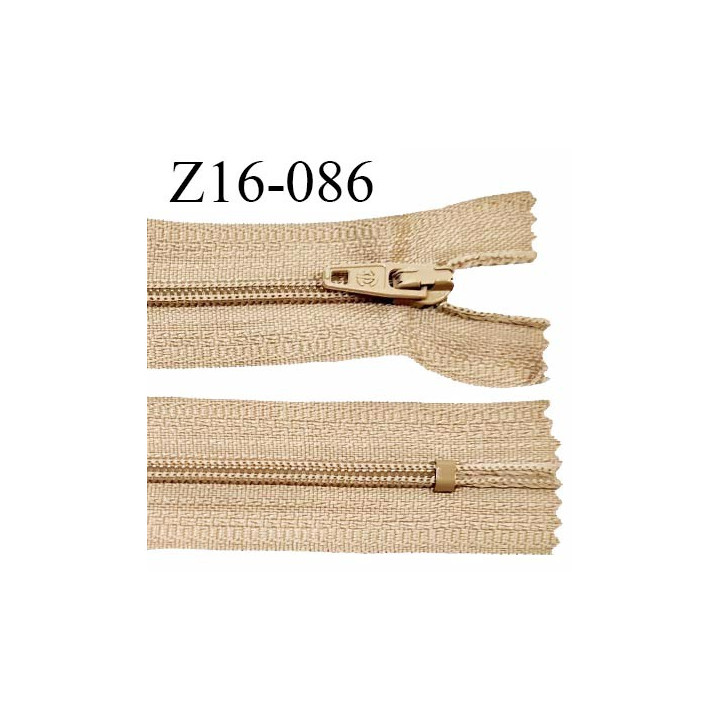 Fermeture zip 16 cm non séparable couleur beige zip glissière nylon invisible prix à l'unité