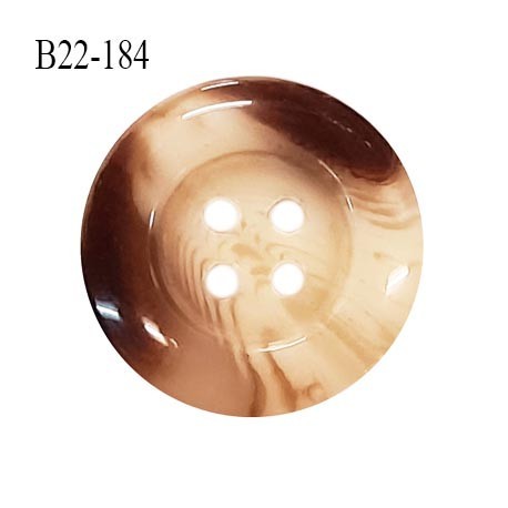 Bouton 22 mm couleur marron et beige marbré 4 trous diamètre 22 mm épaisseur 4 mm prix à l'unité