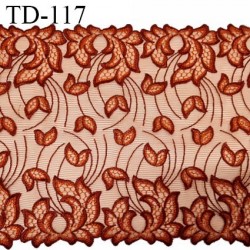 Dentelle 22 cm lycra brodée très haut de gamme largeur 22 cm couleur rouille fabriqué en France bandes jacquard prix pour 10 cm