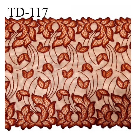 Dentelle 22 cm lycra brodée très haut de gamme largeur 22 cm couleur rouille fabriqué en France bandes jacquard prix pour 10 cm