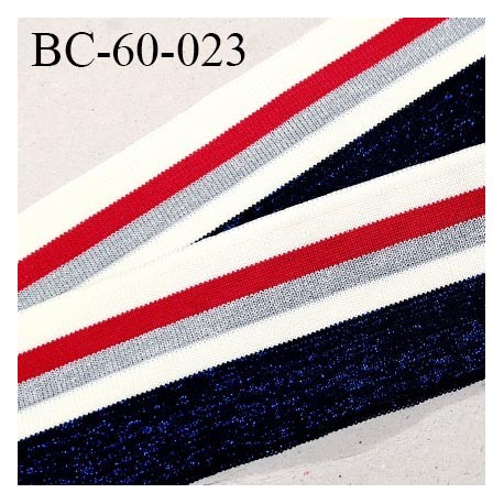 Bord-Côte 60 mm bord cote jersey maille synthétique couleur naturel rouge argenté et bleu pailleté prix à la pièce