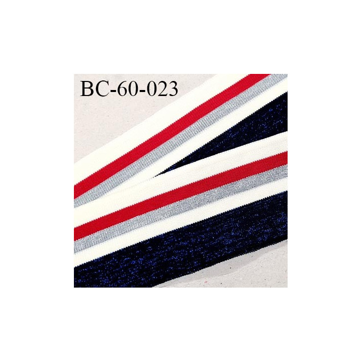 Bord-Côte 60 mm bord cote jersey maille synthétique couleur naturel rouge argenté et bleu pailleté prix à la pièce