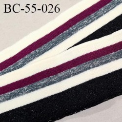Bord-Côte 55 mm bord cote jersey maille synthétique couleur naturel violet argenté et noir pailleté prix à la pièce