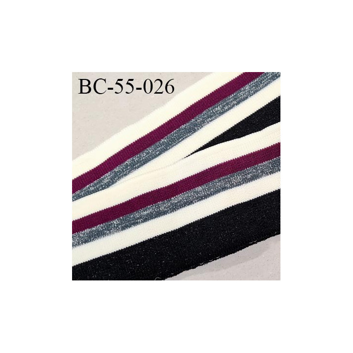 Bord-Côte 55 mm bord cote jersey maille synthétique couleur naturel violet argenté et noir pailleté prix à la pièce