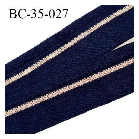 Bord-Côte 35 mm bord cote jersey maille synthétique couleur bleu marine et doré largeur 3.5 cm longueur 100 cm prix à la pièce