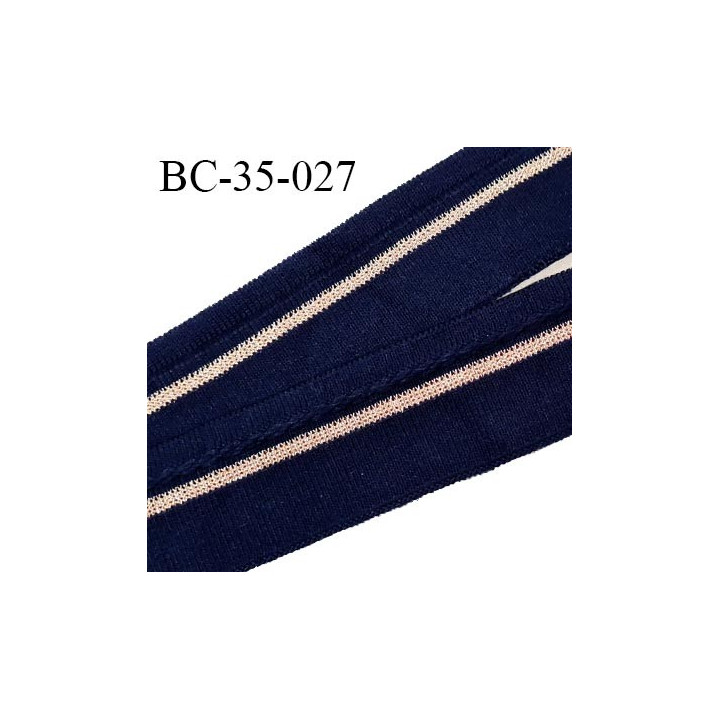 Bord-Côte 35 mm bord cote jersey maille synthétique couleur bleu marine et doré largeur 3.5 cm longueur 100 cm prix à la pièce