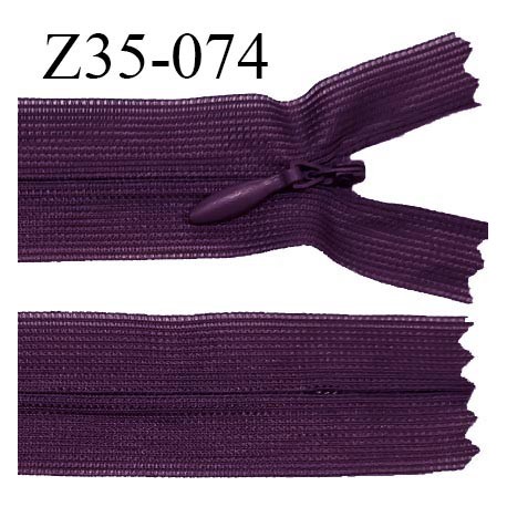 Fermeture zip 35 cm non séparable couleur prune zip glissière nylon invisible prix à l'unité