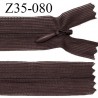 Fermeture zip 35 cm non séparable couleur chocolat zip glissière nylon invisible prix à l'unité