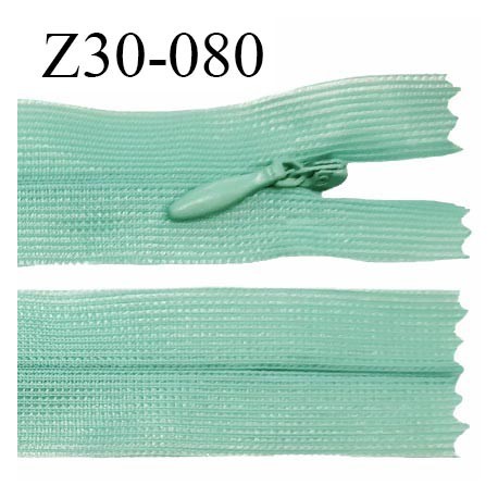 Fermeture zip 30 cm non séparable couleur vert opaline largeur 2.5 cm zip nylon invisible prix à l'unité