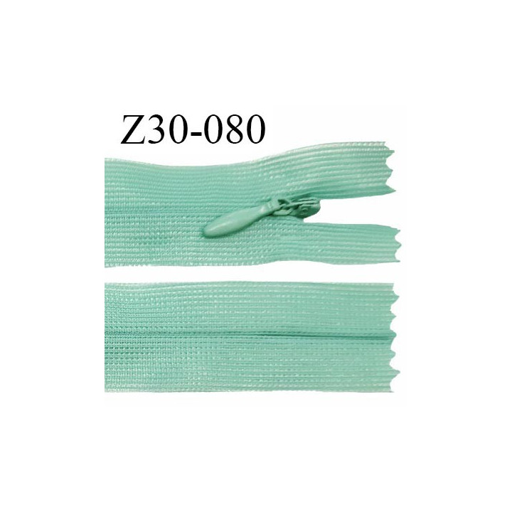 Fermeture zip 30 cm non séparable couleur vert opaline largeur 2.5 cm zip nylon invisible prix à l'unité
