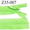 Fermeture zip 35 cm non séparable couleur vert pomme zip glissière nylon invisible prix à l'unité