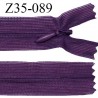 Fermeture zip 35 cm non séparable couleur violet gris zip glissière nylon invisible prix à l'unité