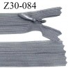 Fermeture zip 30 cm non séparable couleur gris largeur 2.5 cm zip nylon invisible prix à l'unité