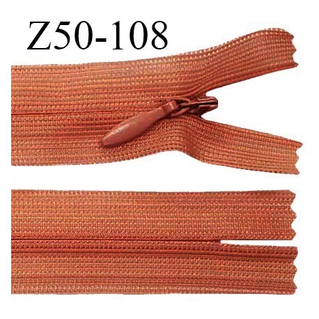 Fermeture zip 50 cm non séparable couleur rouille zip glissière nylon invisible prix à l'unité