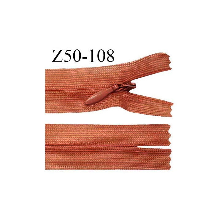 Fermeture zip 50 cm non séparable couleur rouille zip glissière nylon invisible prix à l'unité