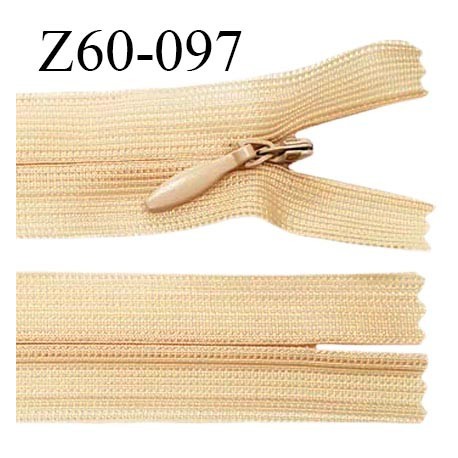 Fermeture zip 60 cm couleur beige rosé non séparable invisible avec glissière nylon prix à l'unité