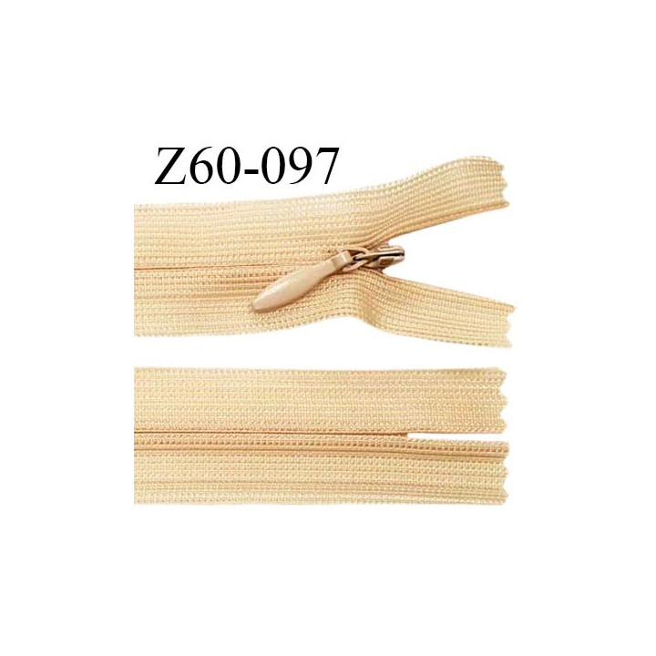 Fermeture zip 60 cm couleur beige rosé non séparable invisible avec glissière nylon prix à l'unité