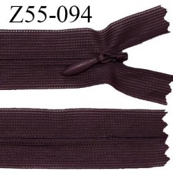 Fermeture zip 55 cm non séparable couleur prune foncé zip glissière nylon invisible prix à l'unité