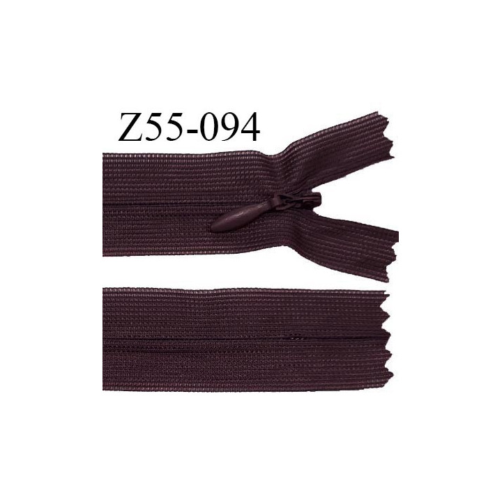 Fermeture zip 55 cm non séparable couleur prune foncé zip glissière nylon invisible prix à l'unité