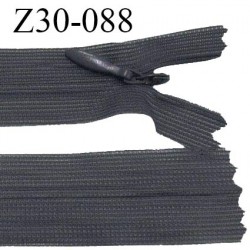 Fermeture zip 30 cm non séparable couleur gris foncé largeur 2.5 cm zip nylon invisible prix à l'unité
