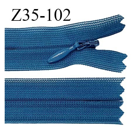 Fermeture zip 35 cm non séparable couleur bleu paon zip glissière nylon invisible prix à l'unité