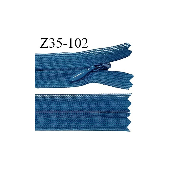Fermeture zip 35 cm non séparable couleur bleu paon zip glissière nylon invisible prix à l'unité