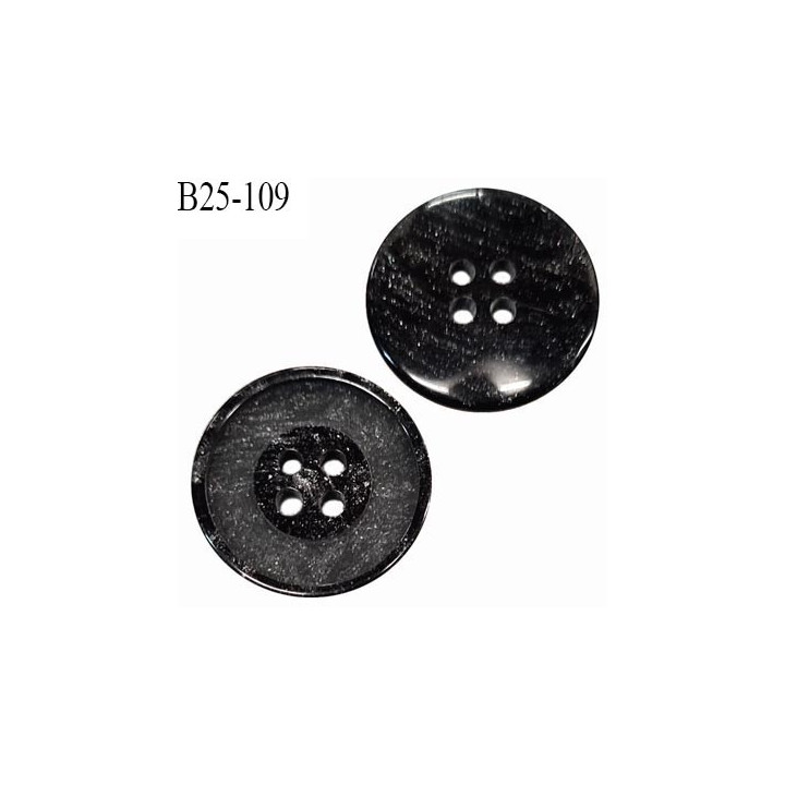 Bouton 25 mm en pvc couleur noir avec paillettes argentées 2 trous diamètre 25 mm épaisseur 4 mm prix à la pièce