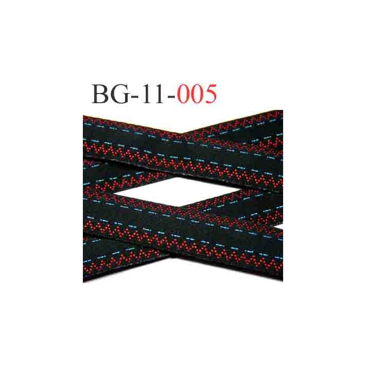 biais galon ruban couleur noir et rouge avec des liserets bleu largeur 11 mm vendu au mètre