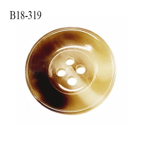 Bouton 18 mm en pvc couleur marron clair ivoire brillant marbré forme concave 4 trous diamètre 18 mm prix à la pièce
