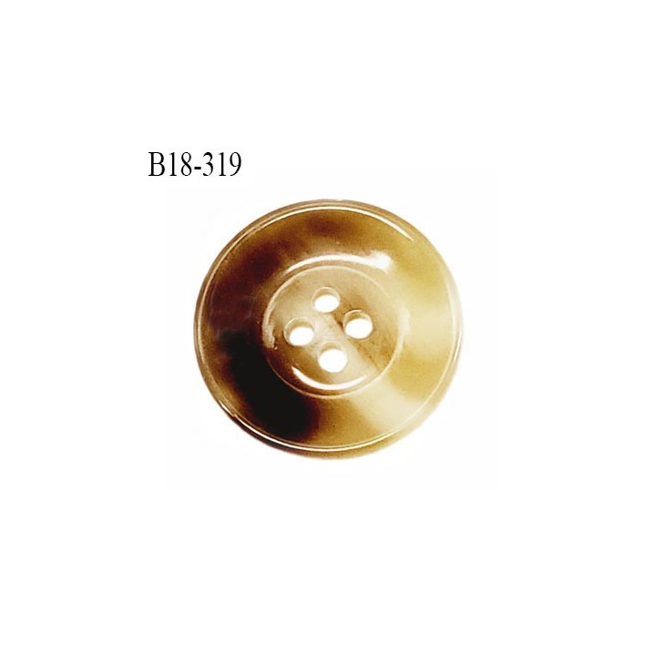 Bouton 18 mm en pvc couleur marron clair ivoire brillant marbré forme concave 4 trous diamètre 18 mm prix à la pièce