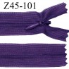 Fermeture zip 45 cm non séparable couleur violet zip glissière nylon invisible prix à l'unité
