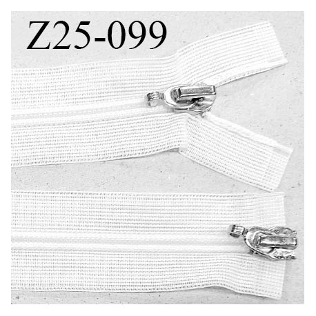 Fermeture zip 25 cm couleur blanc double curseur longueur 25 cm largeur 3.2 cm zip nylon largeur 7 mm prix à l'unité