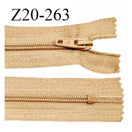 Fermeture zip 20 cm non séparable couleur beige glissière nylon largeur 5 mm longueur 20 cm largeur 27 mm prix à l'unité