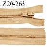 Fermeture zip 20 cm non séparable couleur beige glissière nylon largeur 5 mm longueur 20 cm largeur 27 mm prix à l'unité
